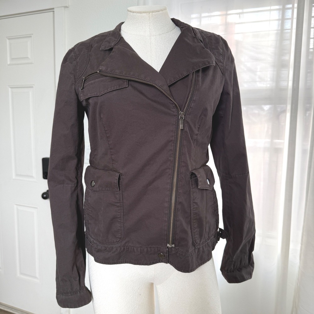 Y2K Banana Republic Jacket Womens Small Brown Moto Utility Zip Grunge Bella Swan